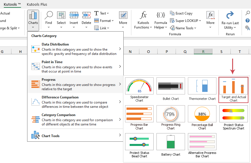 click to find Target and Actual Chart feature