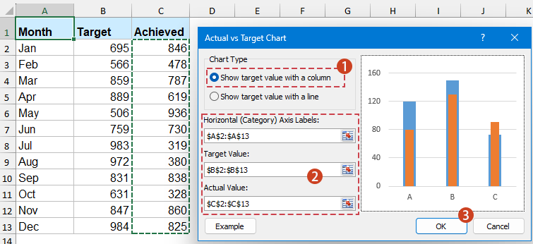 specify the options in the dialog box