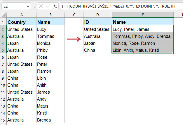 concatenated based on the criteria by kutools 