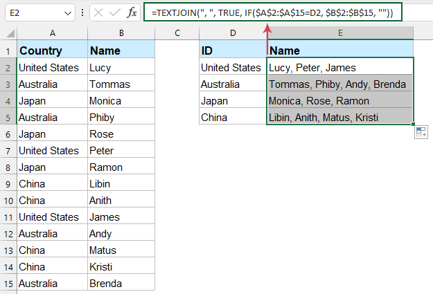concatenated based on the criteria by TEXTJOIN function 