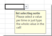 a screenshot showing a drop-down list with an input message