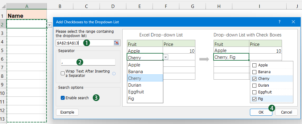 click Drop-down List with Check Boxes feature