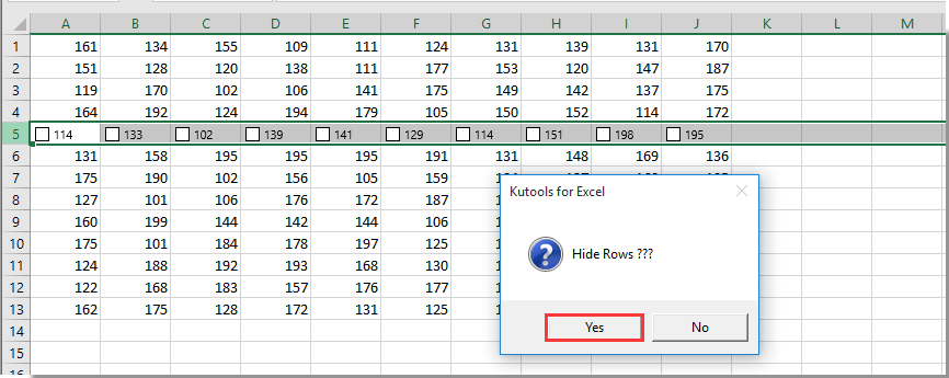 A screenshot showing a dialog box asking to hide rows in Excel