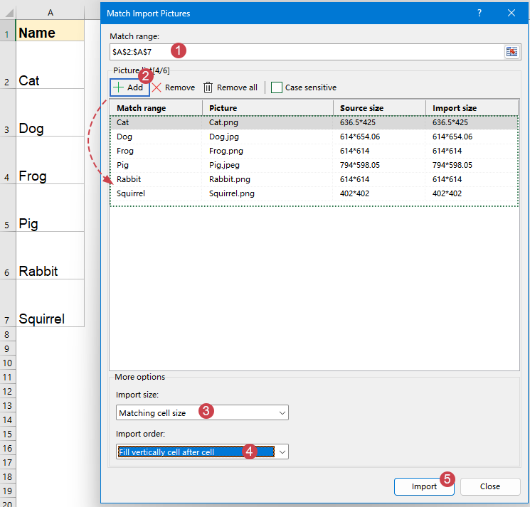 set specific options in the dialog box