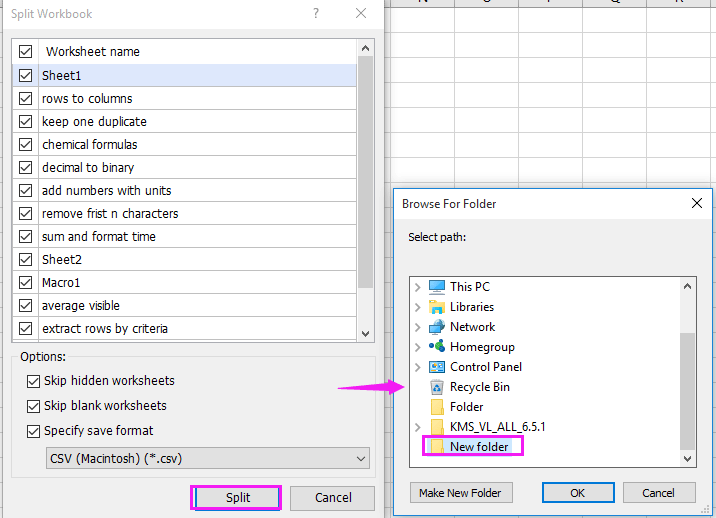 a screenshot of selecting a destination folder to save the exported files