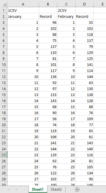 a screenshot of importing csv files horizontally in a worksheet