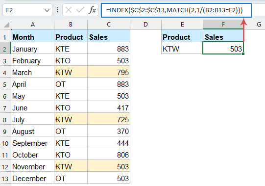 Find the last occurrence of a Lookup value by INDEX and MATCH functions