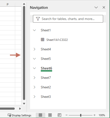 All worksheets list in the pane