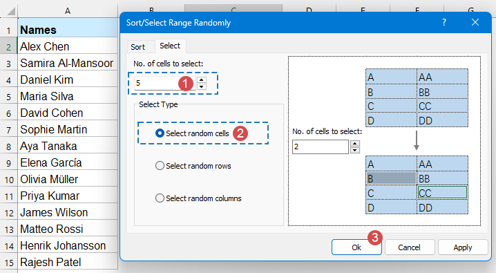 set options in the dialog box