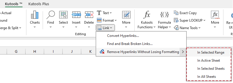 remove hyperlinks keep formatting by kutools
