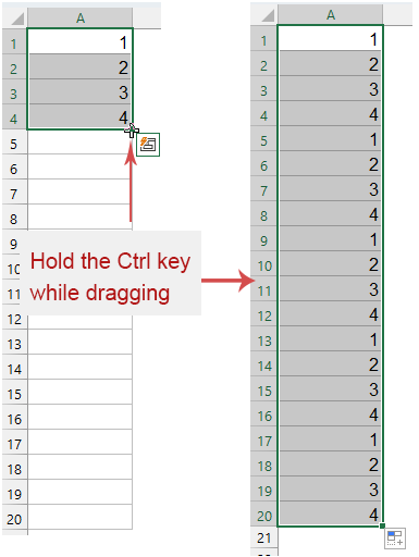 Repeat number sequence with Fill Handle