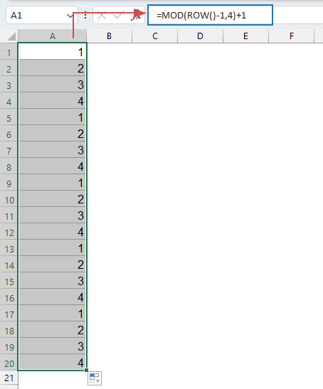 Repeat number sequence with MOD fucntion