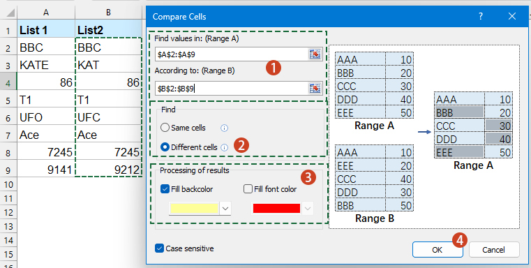 specify the options in the dialog box 