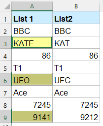 highlight row differences by Kutools 