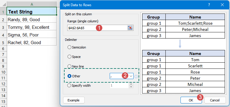 specify the options in the dialog box