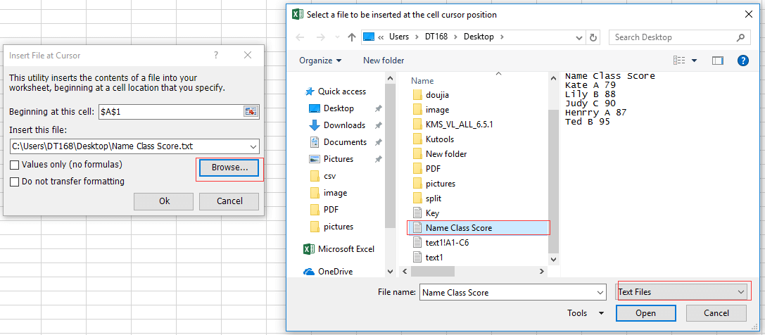 specify options in the dialog box