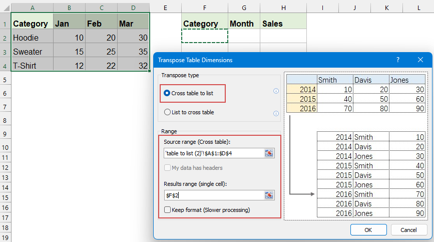 specify the options in the dialog box