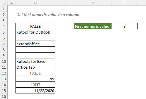 get first numeric value in a column or row 1