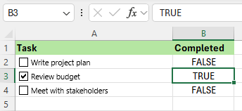 Insert checkboxes and link to other cell